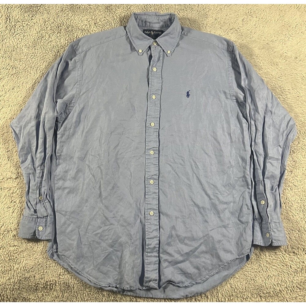 Ralph Lauren Vintage Men’s Blake Silk Linen Button Up Front Shirt Blue Medium